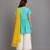 Blue off white embroidered cotton silk kurti set