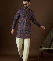 blue georgette solid embroidered kurta 
