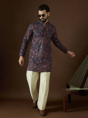blue georgette solid embroidered kurta  2
