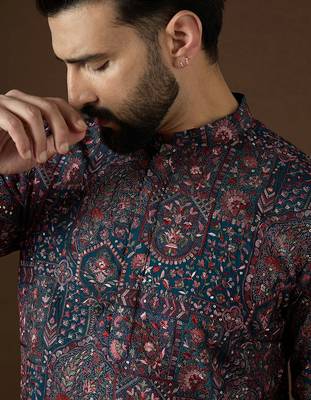 blue georgette solid embroidered kurta  2