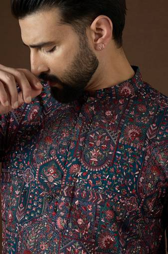 blue georgette solid embroidered kurta 