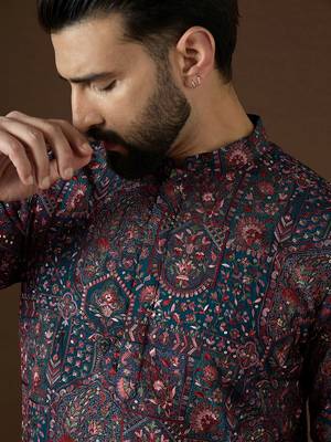 blue georgette solid embroidered kurta  1