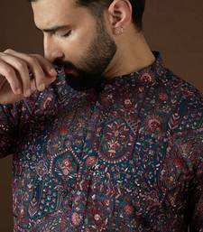 blue georgette solid embroidered kurta 