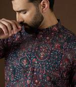 blue georgette solid embroidered kurta 