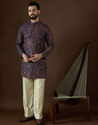 blue georgette solid embroidered kurta  1
