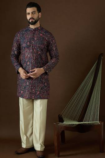 blue georgette solid embroidered kurta 