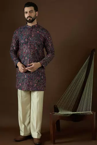 blue georgette solid embroidered kurta 