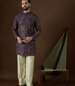 blue georgette solid embroidered kurta 