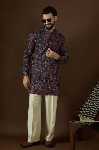 blue georgette solid embroidered kurta 