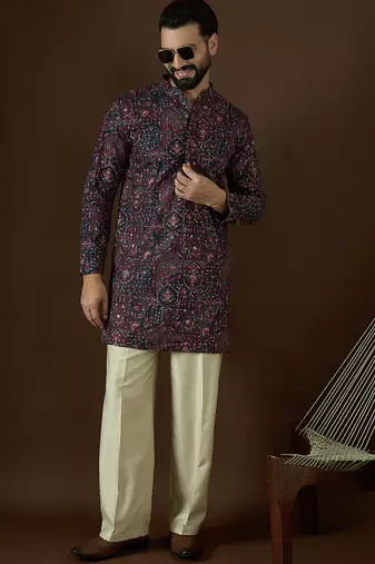 blue georgette solid embroidered kurta 