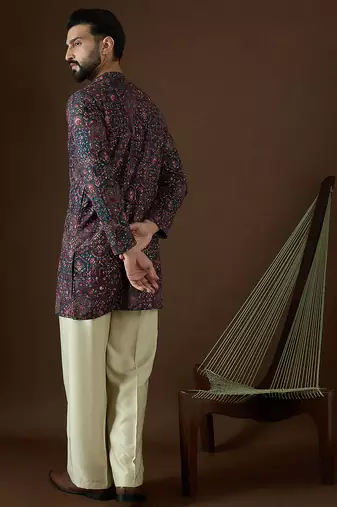 blue georgette solid embroidered kurta 