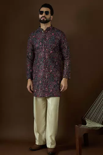 blue georgette solid embroidered kurta 