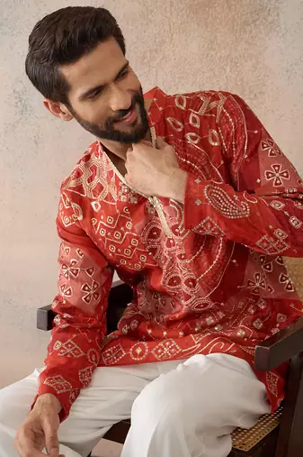 orange modal ethnic motifs embroidered kurta 