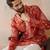 orange modal motifs embroidered silk blend kurta for men