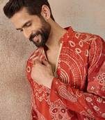orange modal ethnic motifs embroidered kurta 