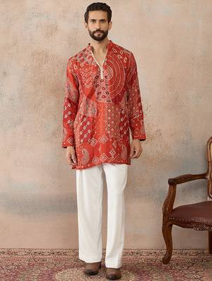 orange modal ethnic motifs embroidered kurta  2