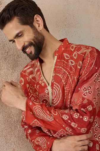 orange modal ethnic motifs embroidered kurta 