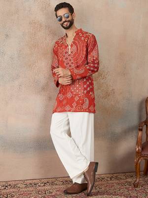 orange modal ethnic motifs embroidered kurta  5