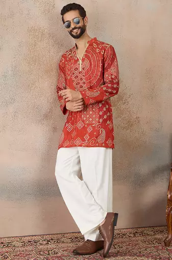 orange modal ethnic motifs embroidered kurta 