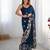 Teal georgette sequins saree with unstitched blouse piece.