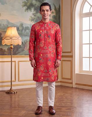 pink linen blend floral printed straight kurta with trouser set  1