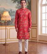pink linen blend floral printed straight kurta with trouser set 
