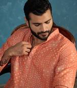 orange linen blend bandhani printed kurta 