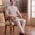 green linen blend floral printed straight kurta with trouser set 