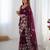Wine georgette sequins saree with unstitched blouse piece.