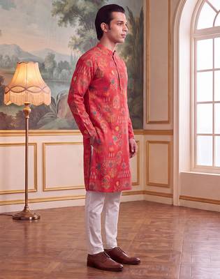 pink linen blend floral printed kurta  2
