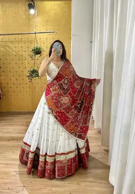 White Georgette Navratri Lehenga Choli With Dupatta 1
