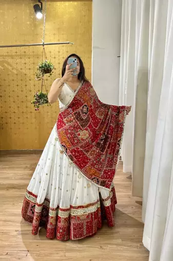 White Georgette Navratri Lehenga Choli With Dupatta