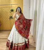 White Georgette Navratri Lehenga Choli With Dupatta