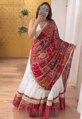 White Georgette Navratri Lehenga Choli With Dupatta 2