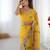 Yellow georgette sequins saree with unstitched blouse piece.