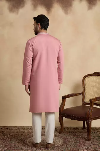 pink silk blend solid embroidered kurta 