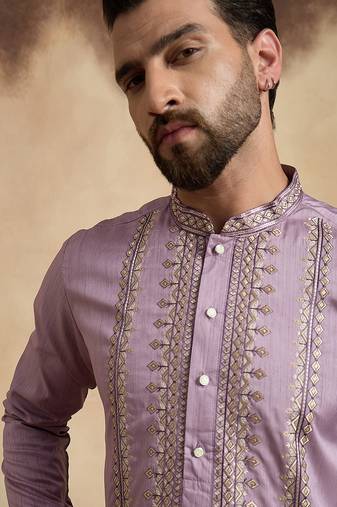 lavender silk blend solid embroidered kurta 