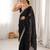 Black tissue satin embroidered saree with unstitched blouse piece.