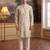 off white linen blend ethnic motifs printed straight kurta with trouser set 