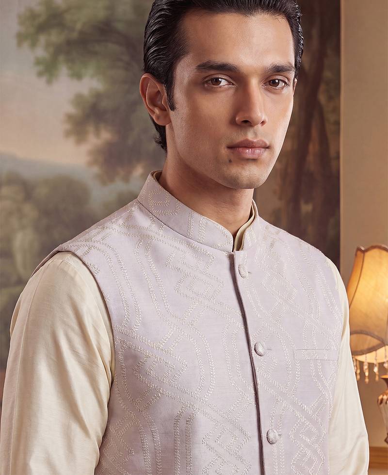 lavender jacquard woven design koti 