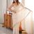 Cream tissue satin embroidered saree with unstitched blouse piece.