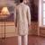 off white linen blend ethnic motifs printed straight kurta with trouser set 