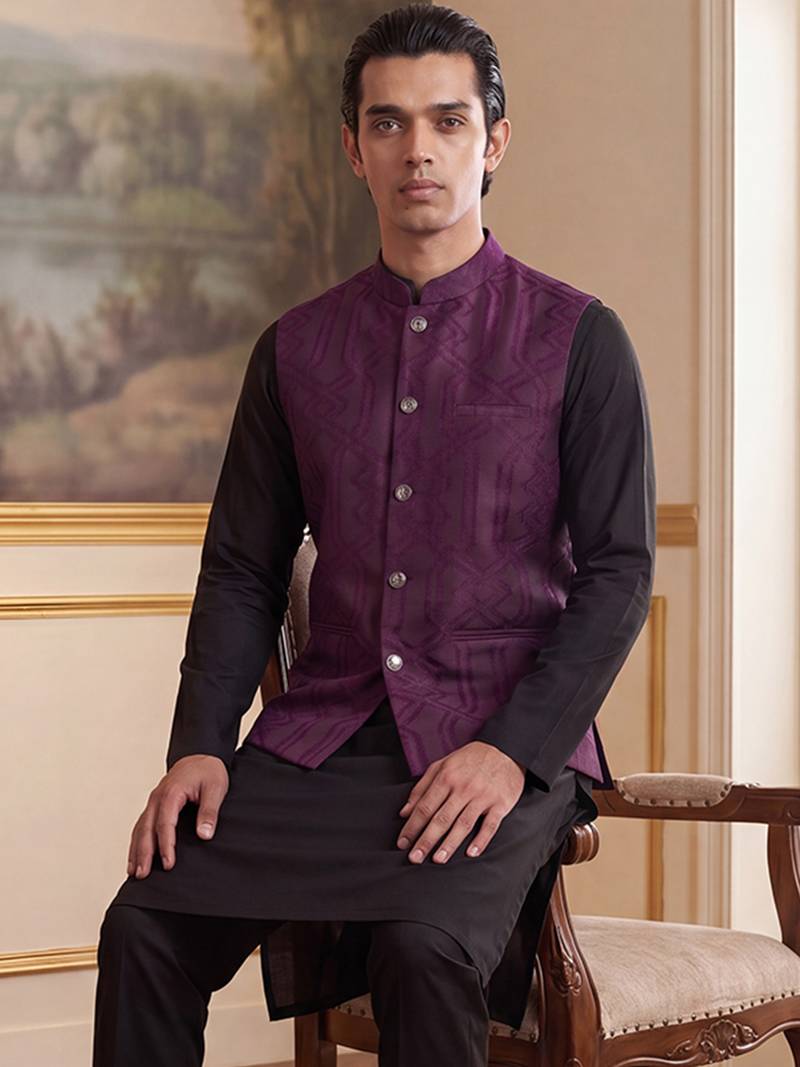 purple jacquard woven design koti 
