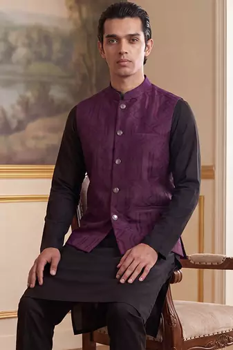 purple jacquard woven design koti 