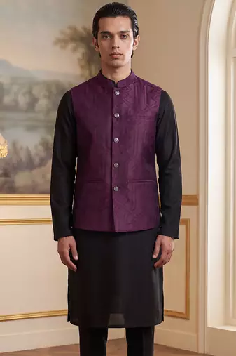 purple jacquard woven design koti 