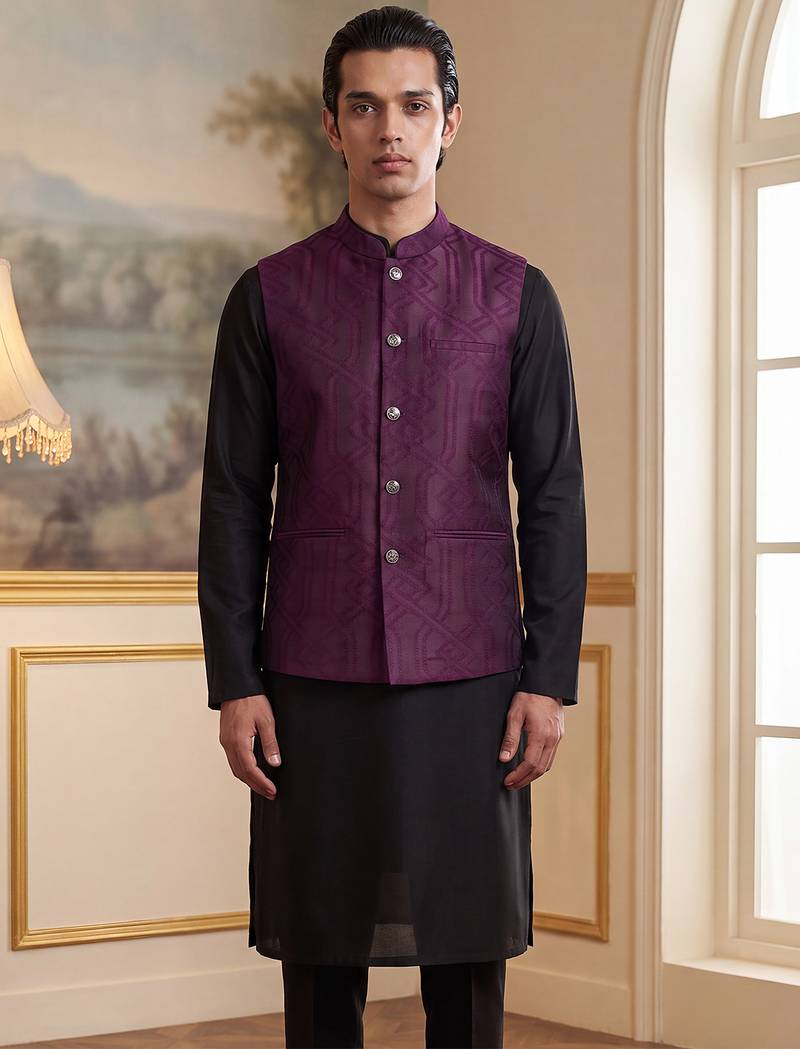 purple jacquard woven design koti 