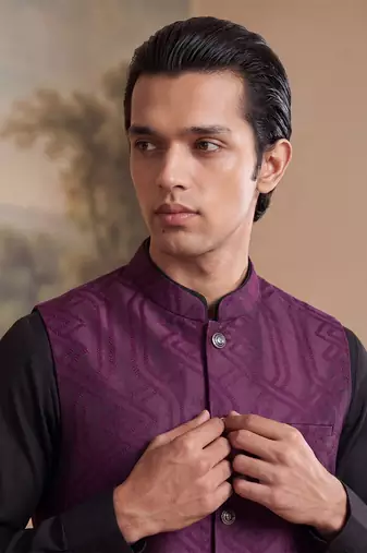 purple jacquard woven design koti 
