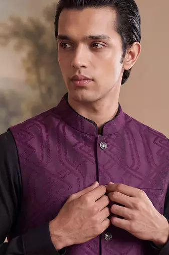 purple jacquard woven design koti 