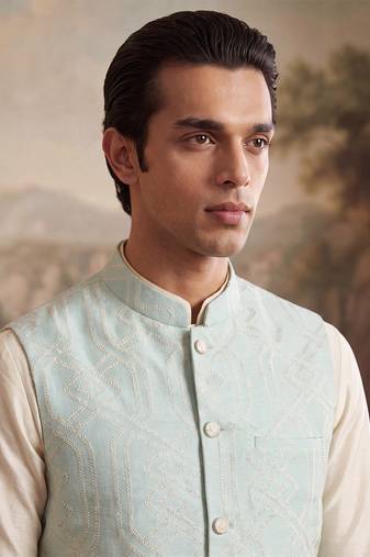 blue jacquard woven design koti 