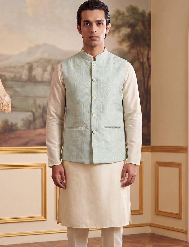 blue jacquard woven design koti 